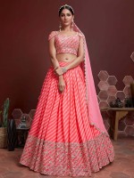 Peach Organza Silk Lehenga Choli